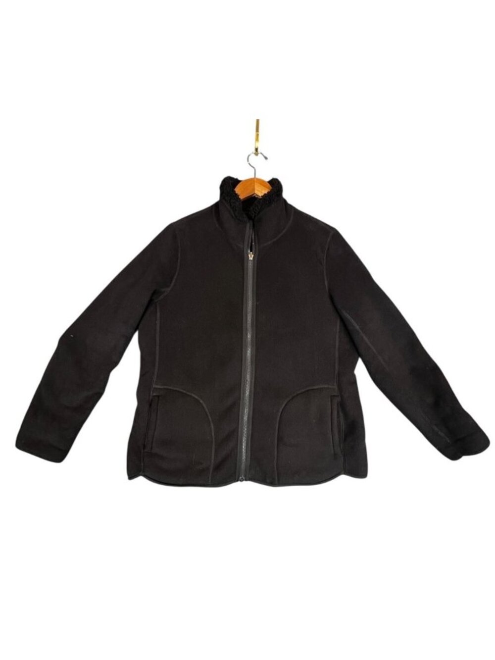 Women L Weatherproof Jacket Black Sherpa Fleece Full Zip Warm Lined Cozy Outdoor